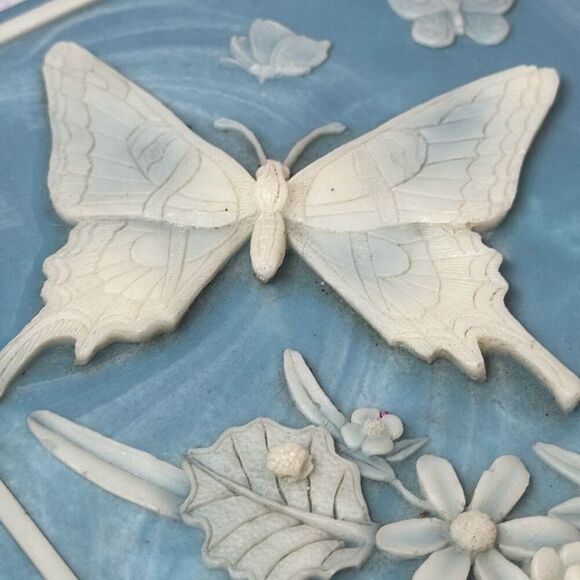 Vintage Blue Butterfly Soapstone Octagon Trinket Box Design Gifts International - Picture 5 of 9